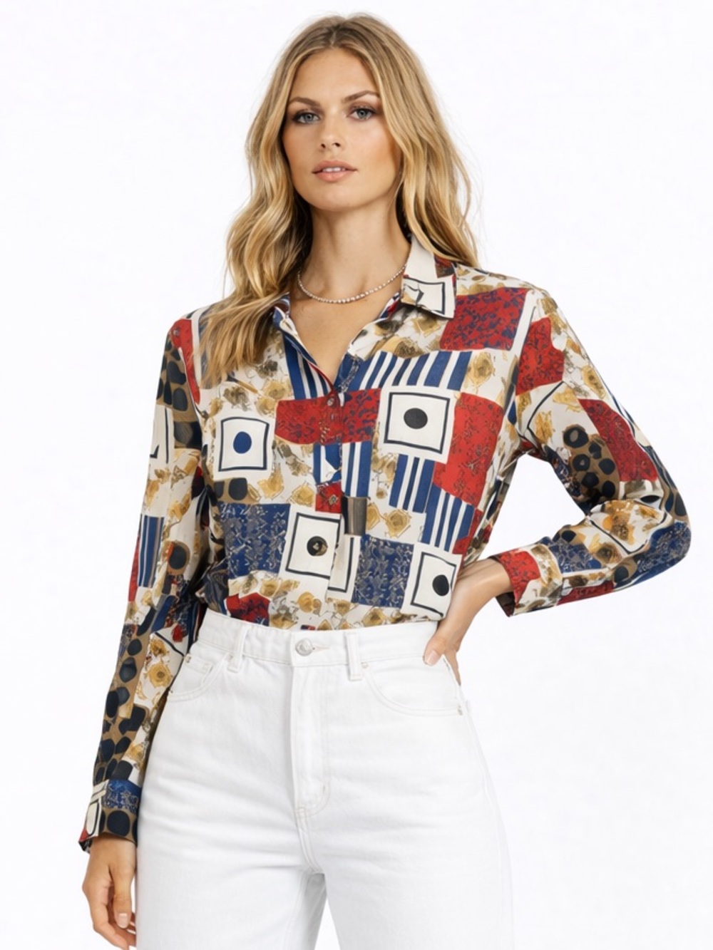 Vintage Polka Dots Unique Blouse Very Summery Flowy Red Blue Black